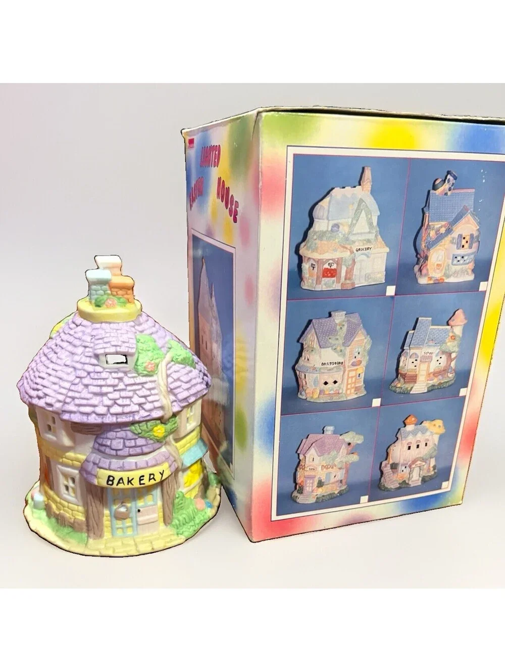 Easter Bunny Vintage Porcelain Light Up Village House Bakery With Cord